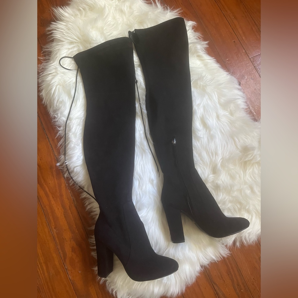 Dolce vita over the knee black suede heel boots